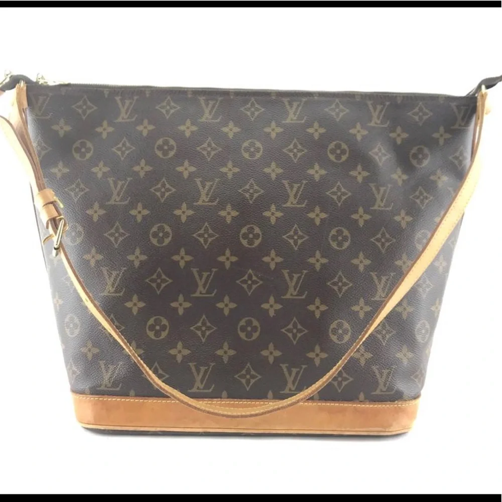 Louis Vuitton Monogram Canvas Hobo Shoulder Bag in Brown and Tan Leather Trim